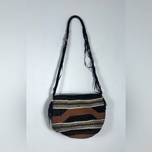 Vintage Straw Woven Basket Bag With Multi Leather Strand and Wood Beads EXC